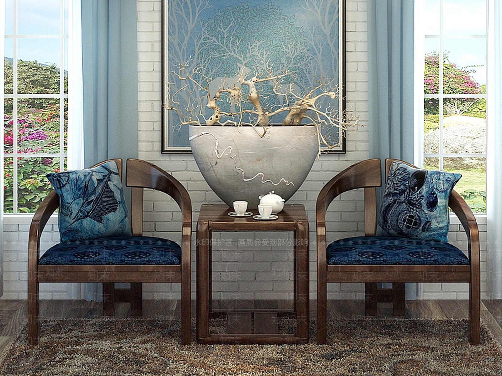 新中式茶座椅摆件组合3D模型下载【ID:1188788752】