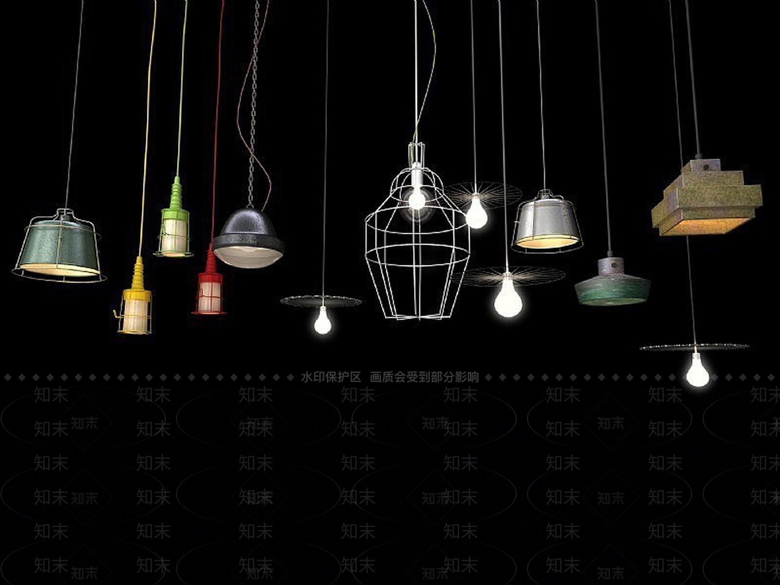 现代loft工业吊灯组合3D模型下载【ID:1188789388】