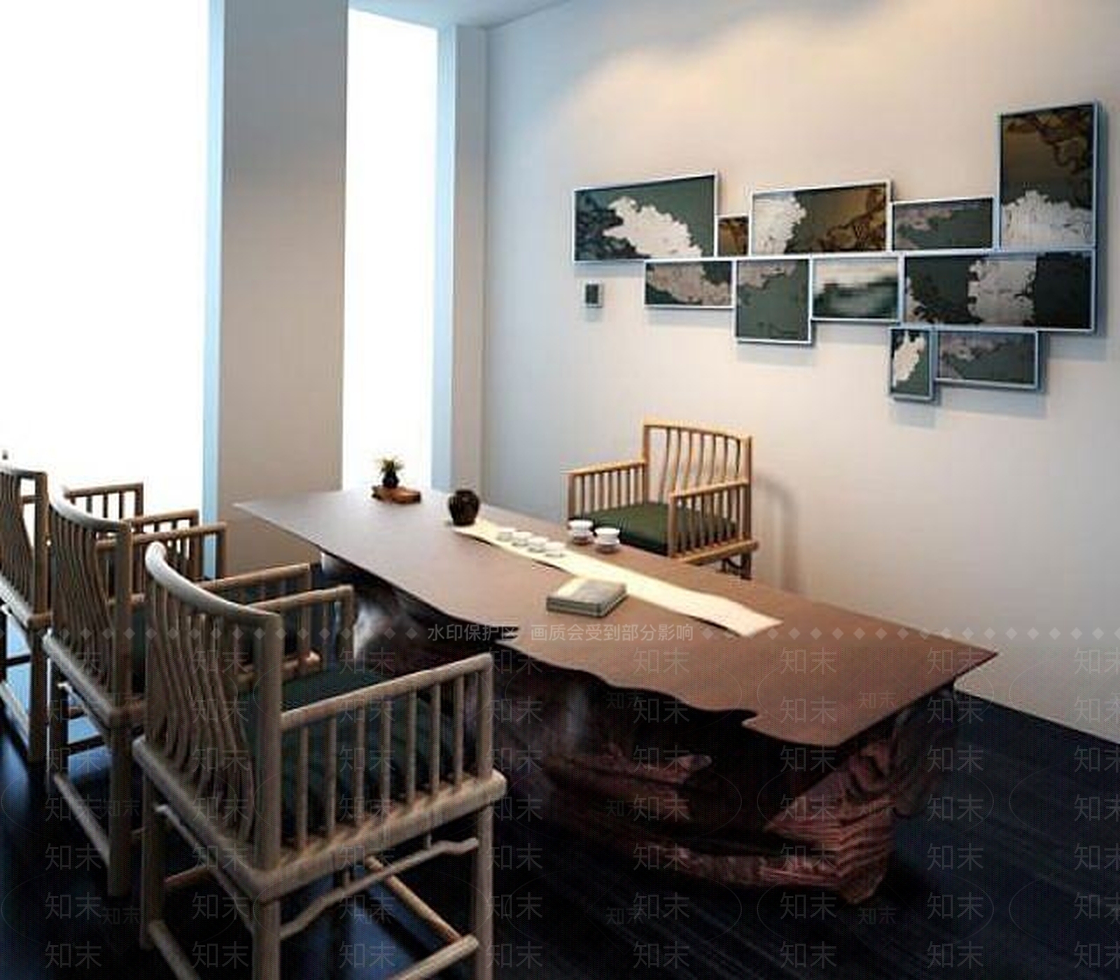 新中式木头茶桌椅组合3D模型下载【ID:1188790078】