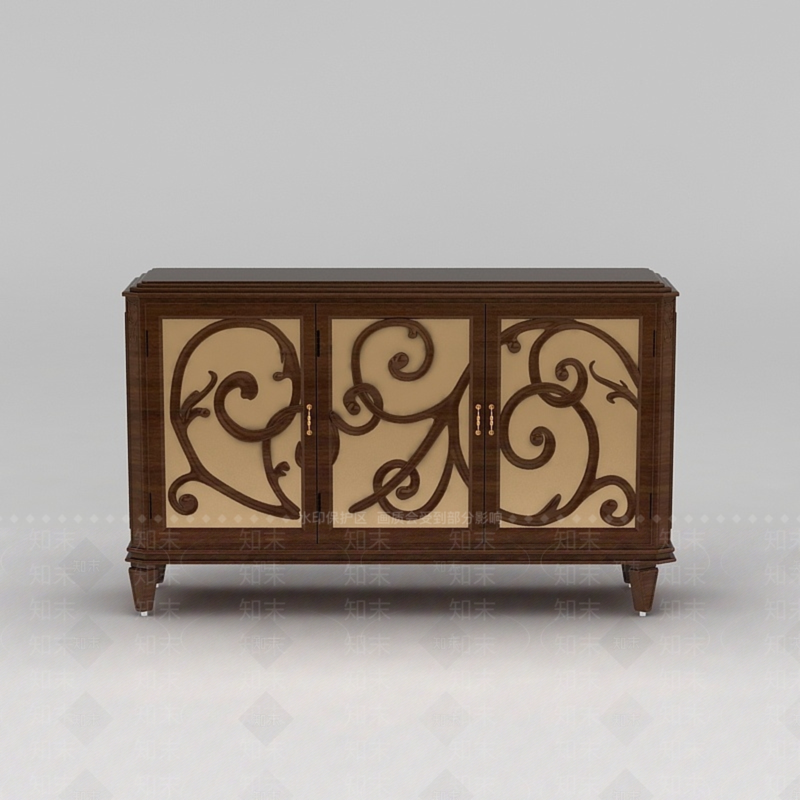 现代雕花三门餐边柜3D模型下载【ID:1188790176】