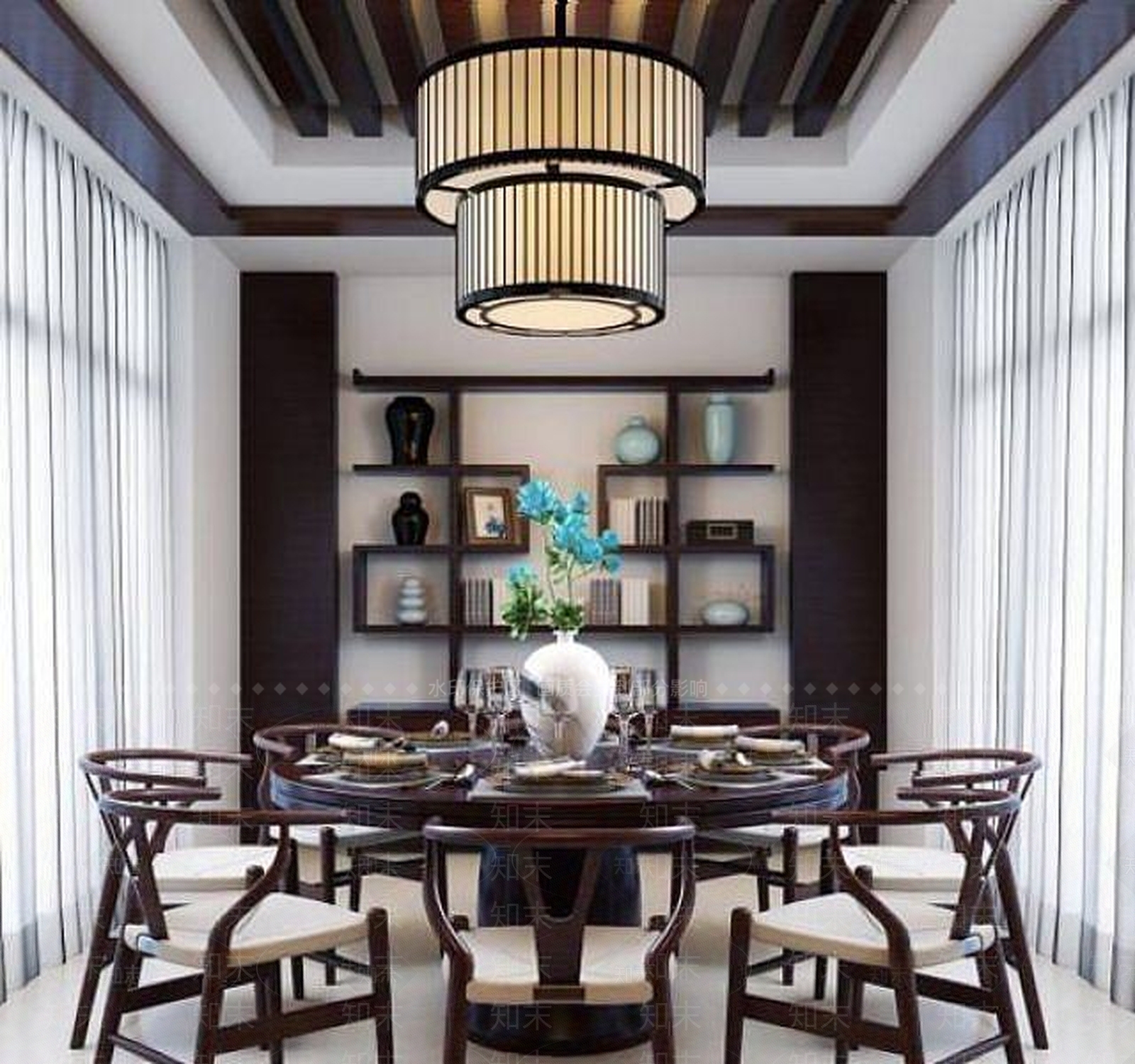 中式餐桌椅组合3D模型下载【ID:1188790954】