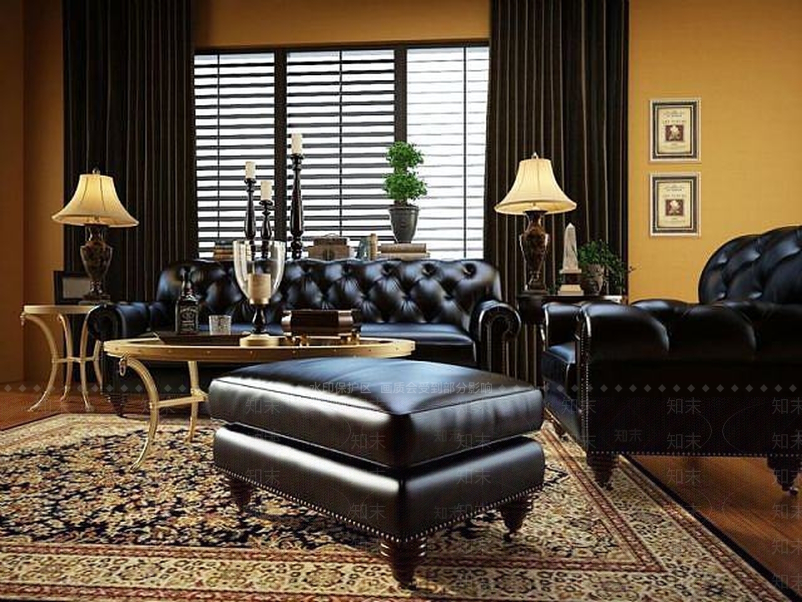 欧式古典欧式皮质沙发茶几组合3D模型下载【ID:1188791275】