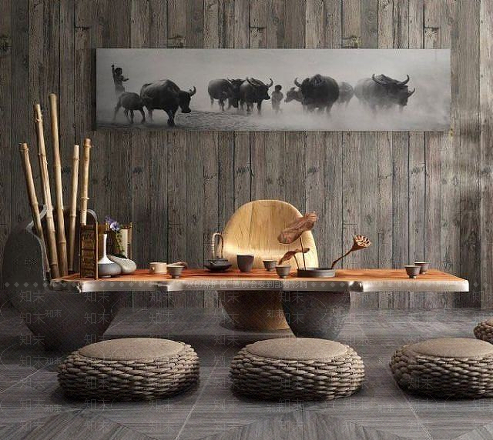 现代朴实创意茶艺家具组合3D模型下载【ID:1188791753】