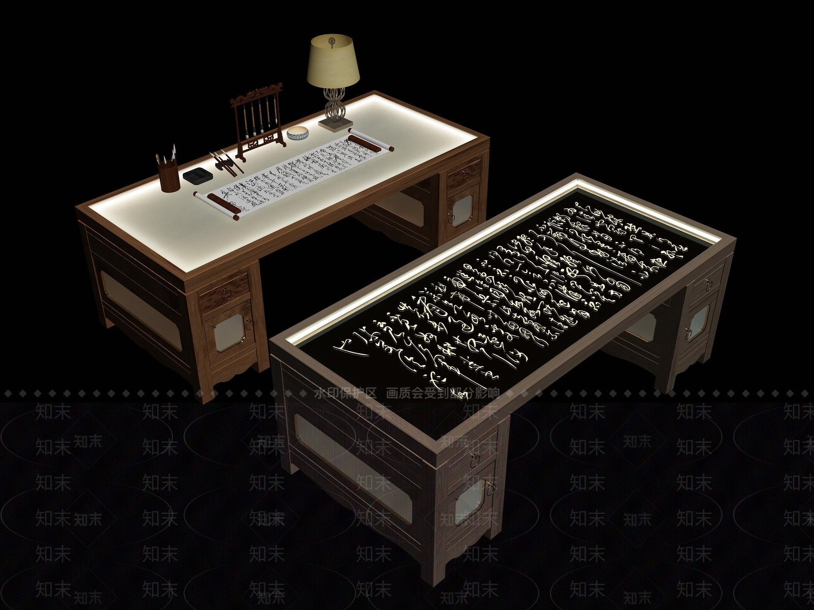 新中式书桌3D模型下载【ID:1188792198】