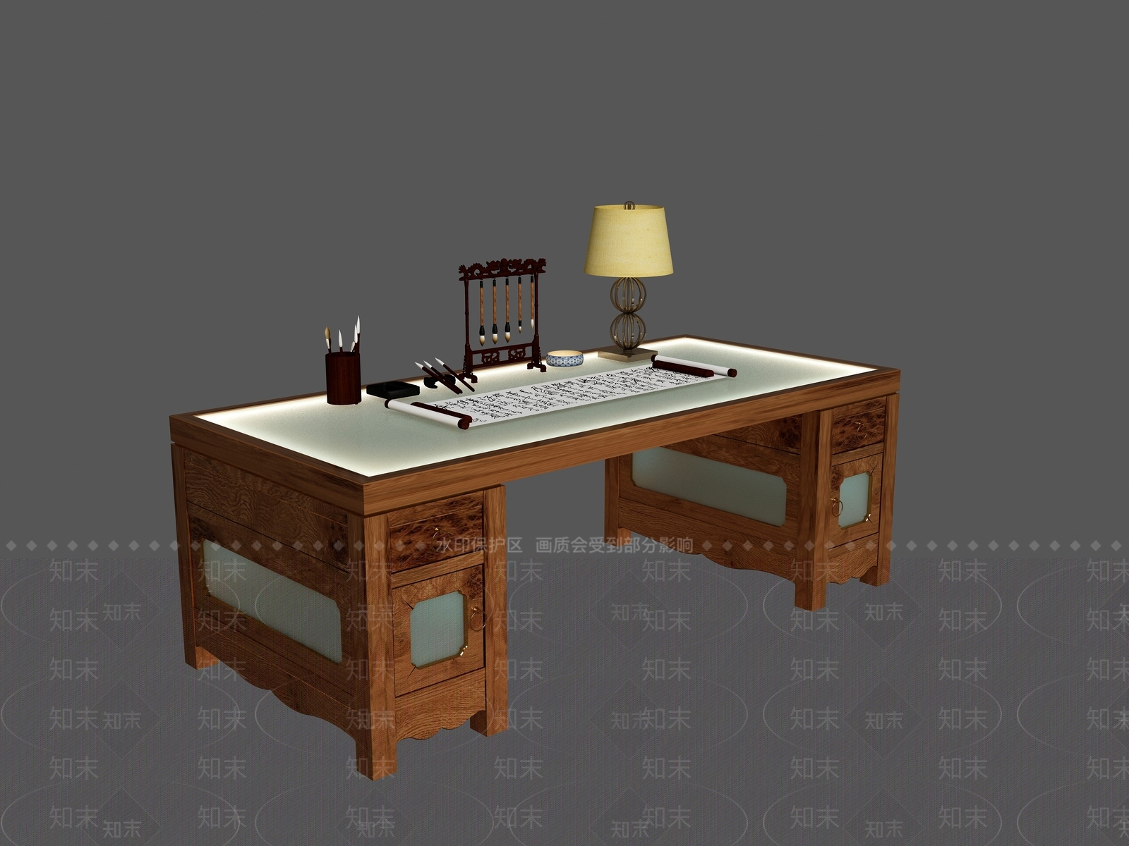 新中式书桌3D模型下载【ID:1188792198】
