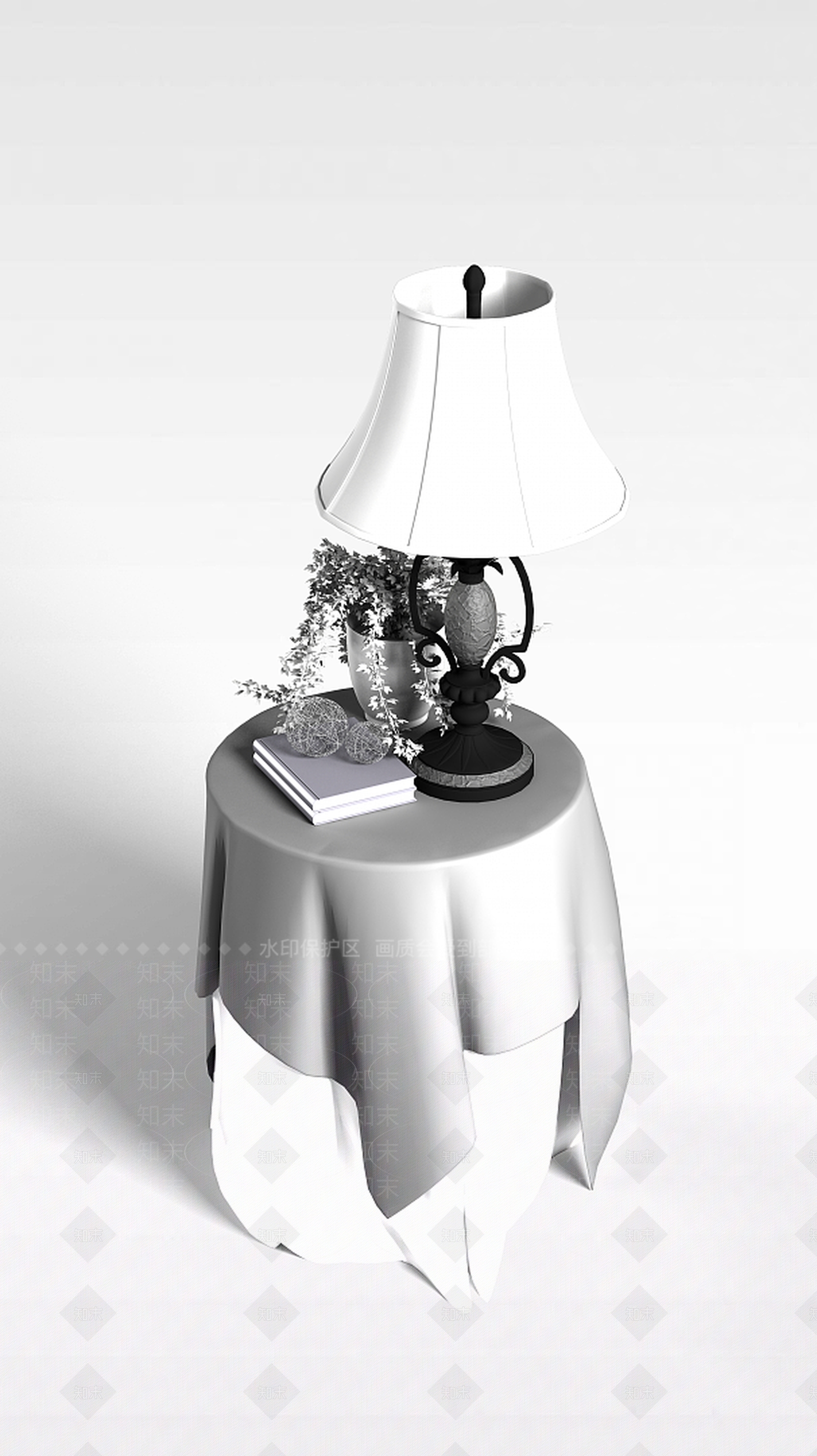 现代客厅边几台灯绿植组合3D模型下载【ID:1188798034】