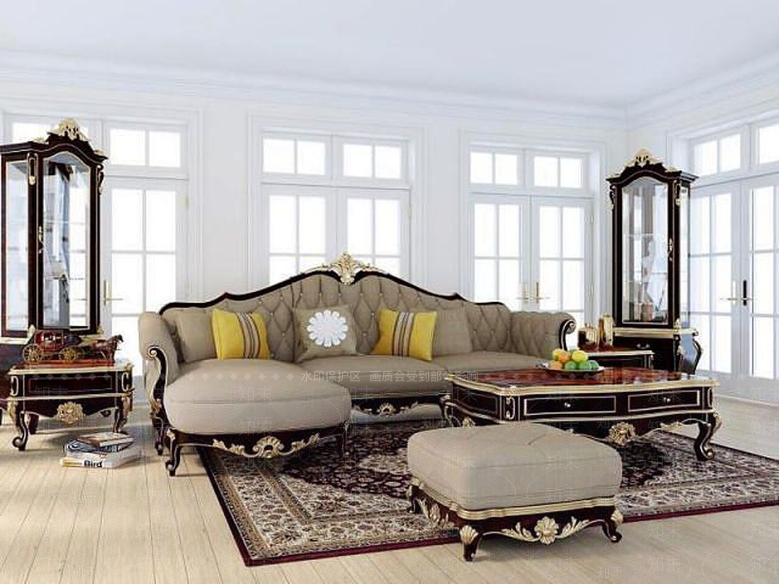 欧式古典欧式雕花沙发茶几组合3D模型下载【ID:1188798865】