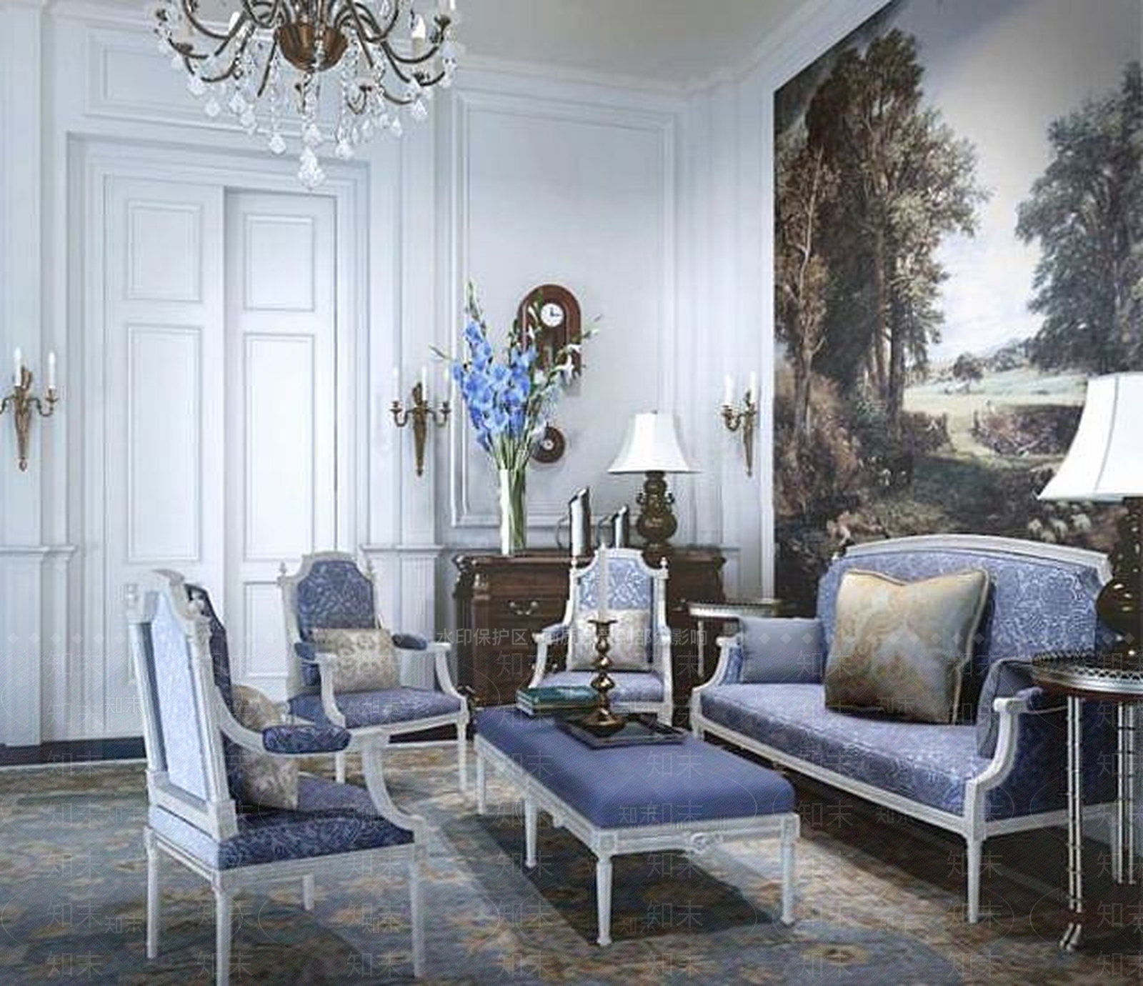 法式沙发椅子组合3D模型下载【ID:1188798900】