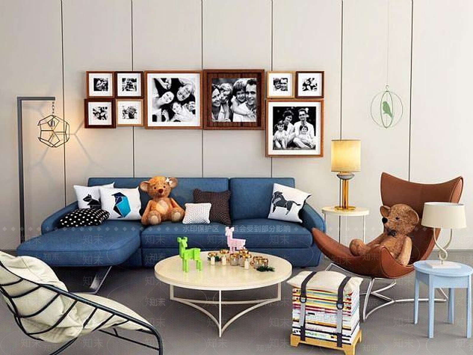 现代小户型客厅沙发椅子组合3D模型下载【ID:1188801380】