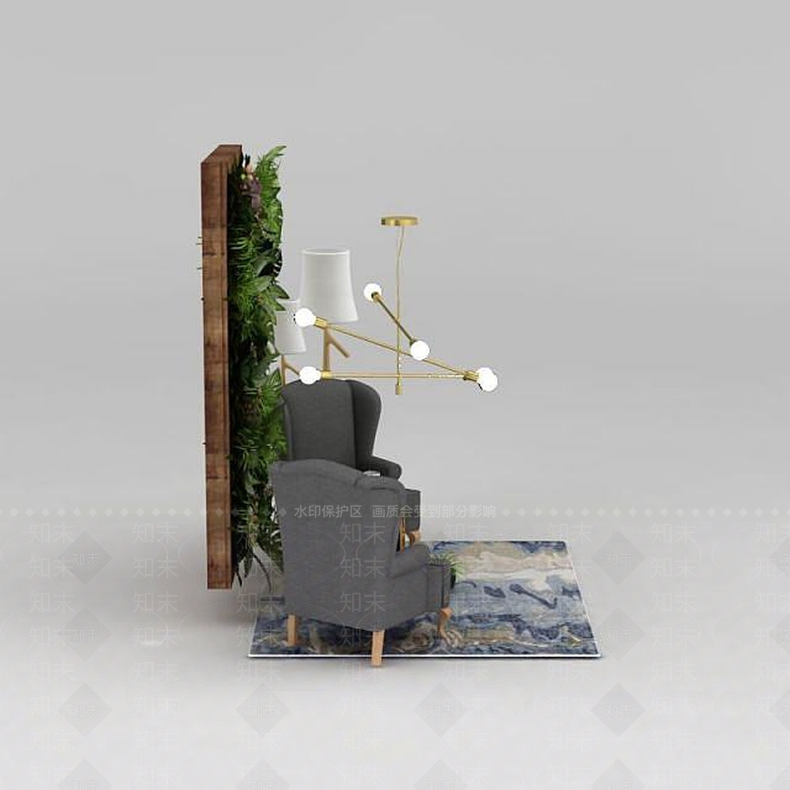 现代沙发茶几植物墙组合3D模型下载【ID:1188801454】