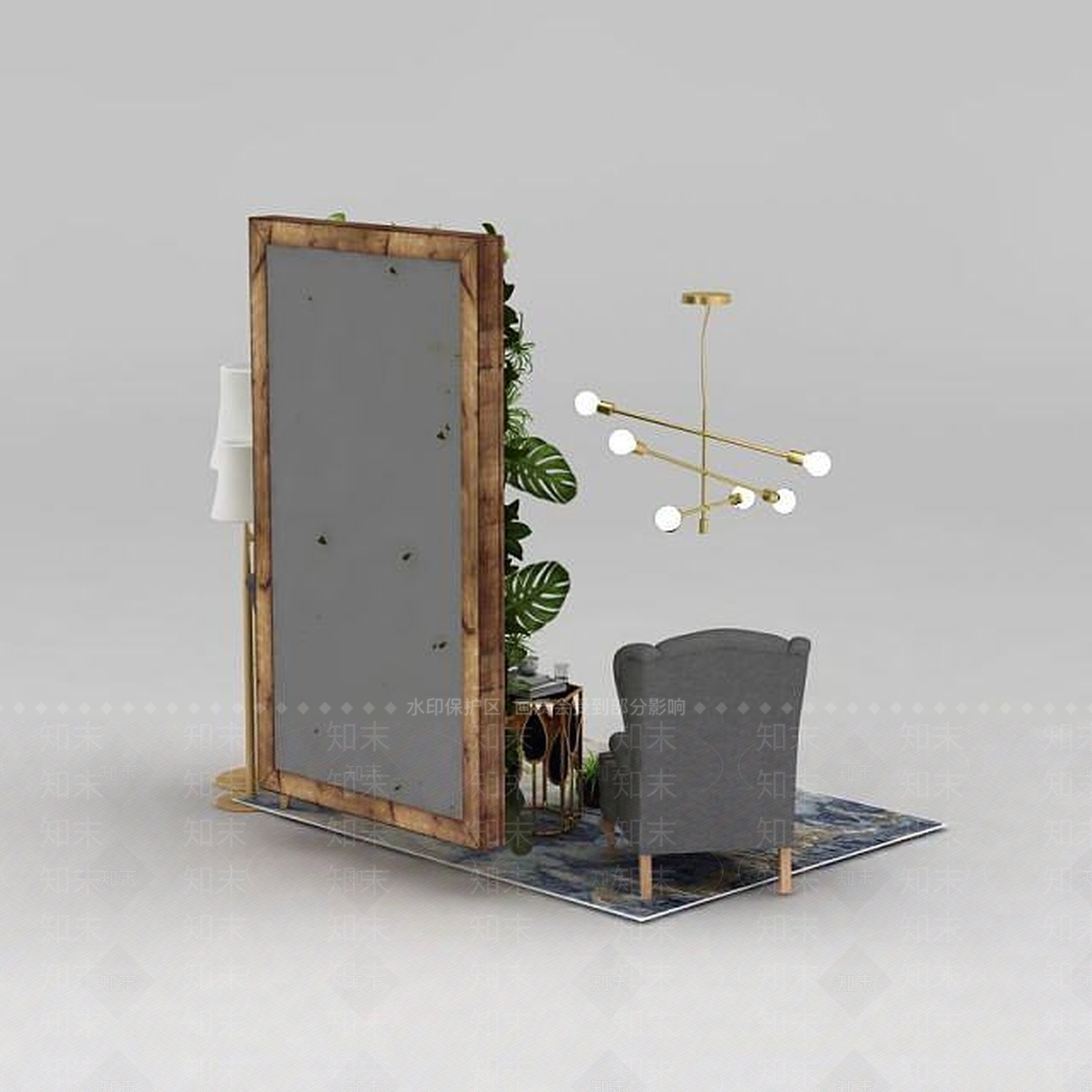 现代沙发茶几植物墙组合3D模型下载【ID:1188801454】