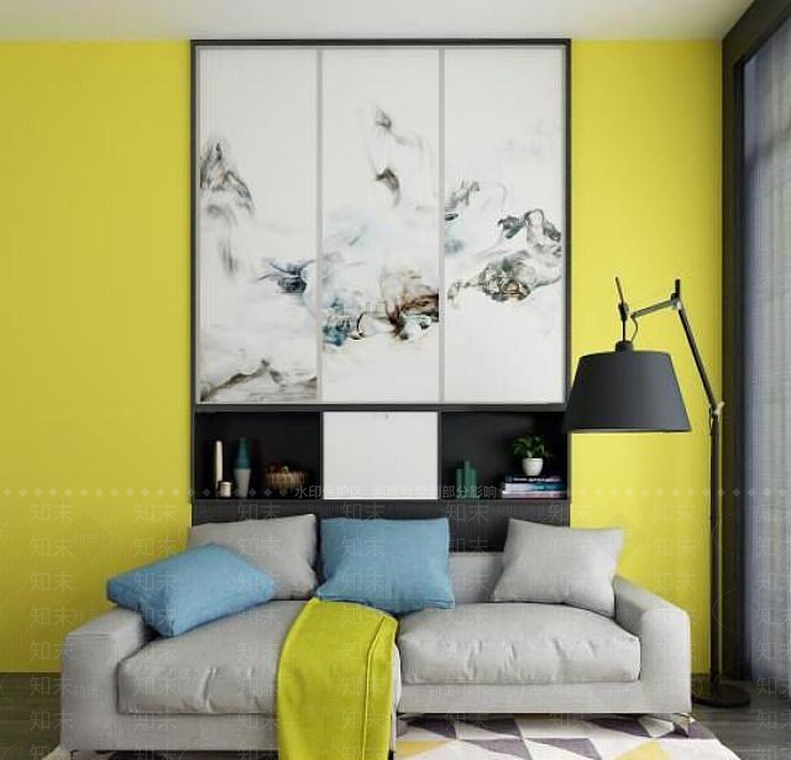 北欧沙发墙饰品落地灯组合3D模型下载【ID:1188802694】