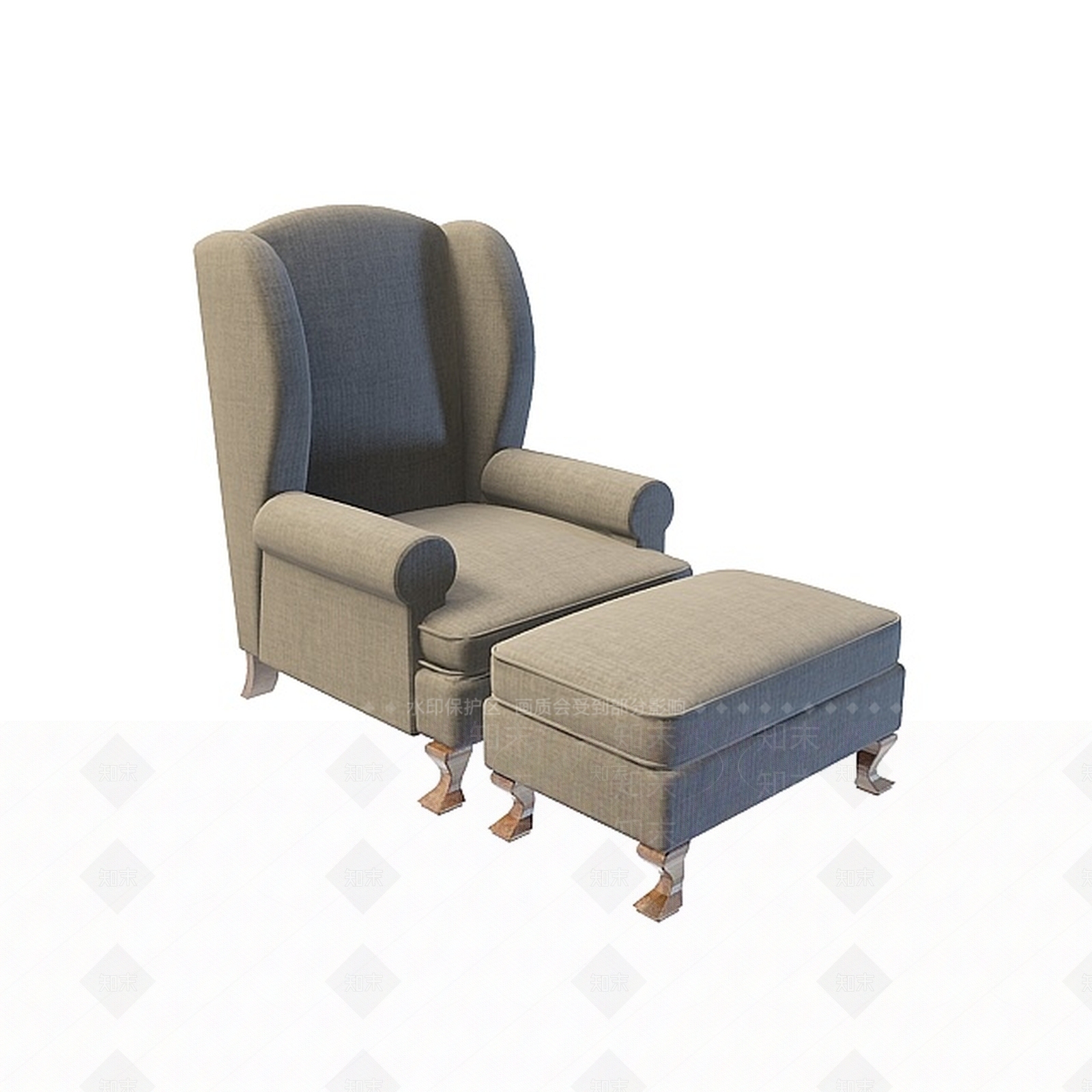 欧式古典欧式单人沙发和沙发凳3D模型下载【ID:1188803484】