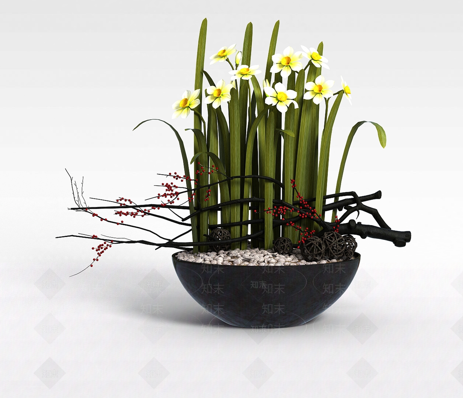 现代花卉盆栽3D模型下载【ID:1188804196】