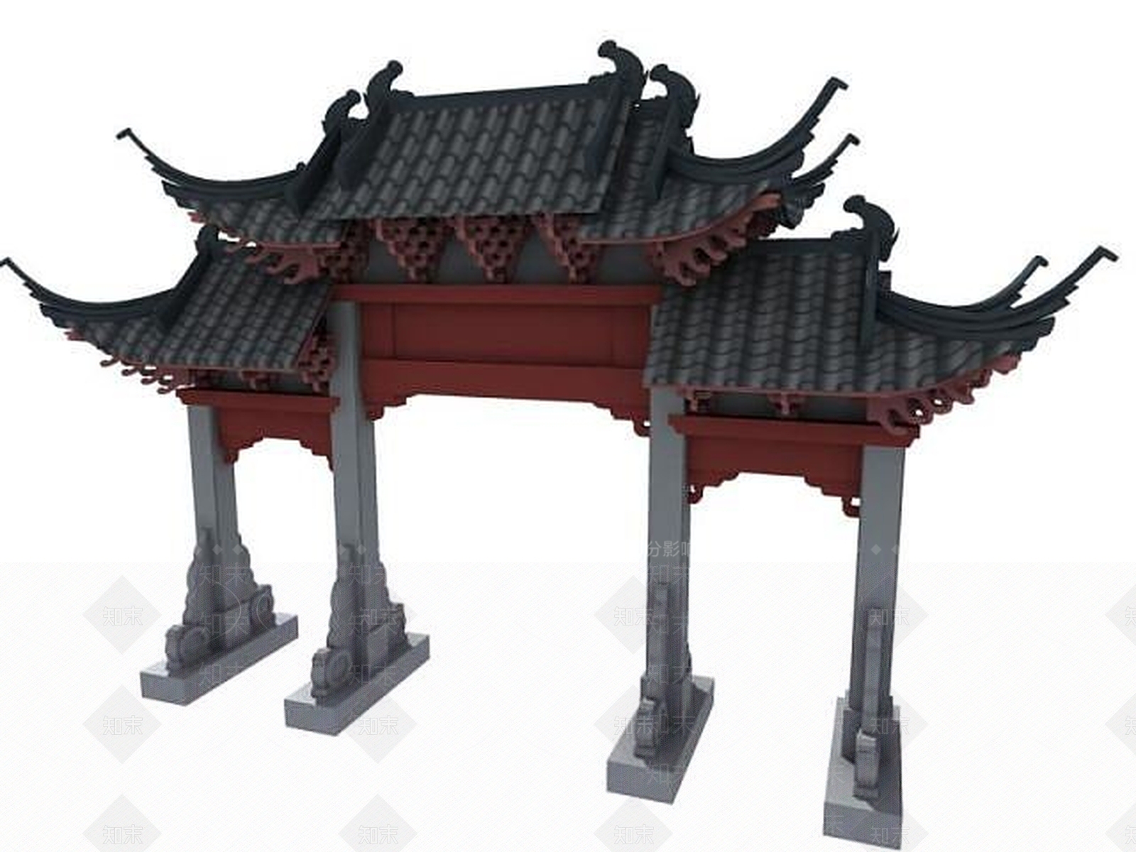 现代古建牌楼3D模型下载【ID:1188804322】