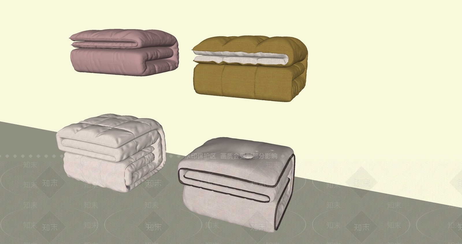 现代新中式床品SU模型下载【ID:1188805877】