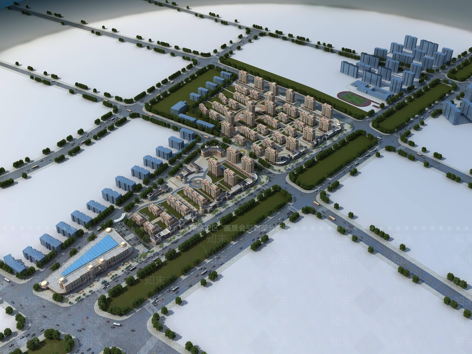 现代鸟瞰规划3D模型下载【ID:1188815368】