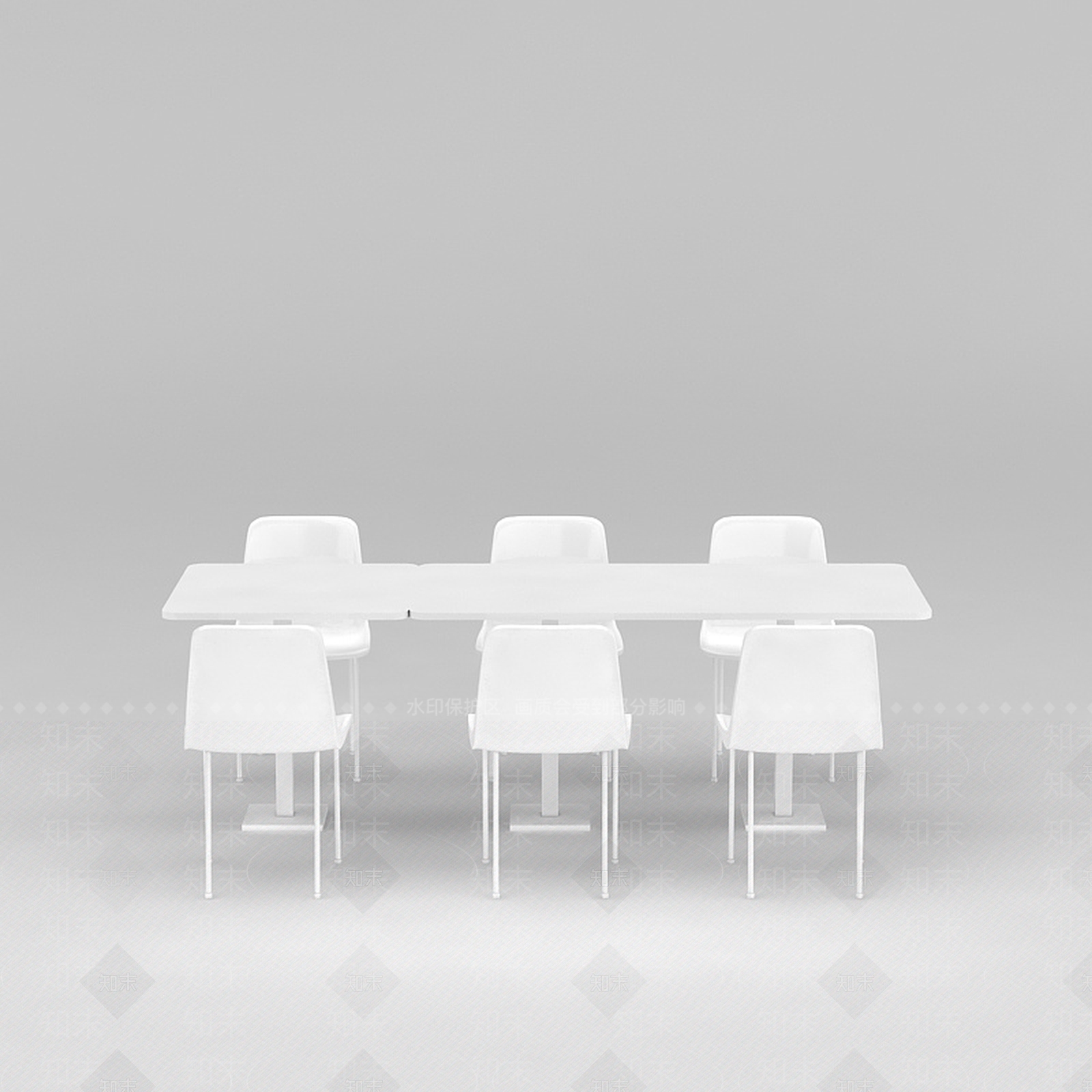 现代食堂白色6人餐桌椅3D模型下载【ID:1188830652】