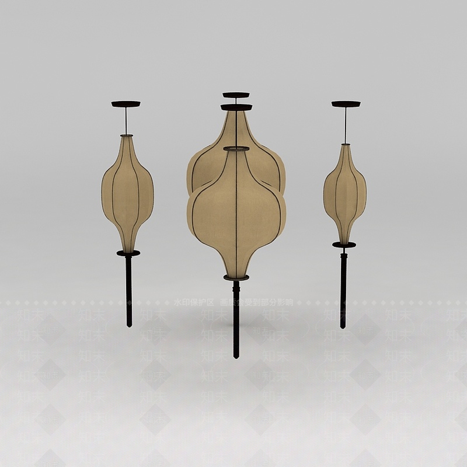 中式风格灯笼吊灯3D模型下载【ID:1188832808】