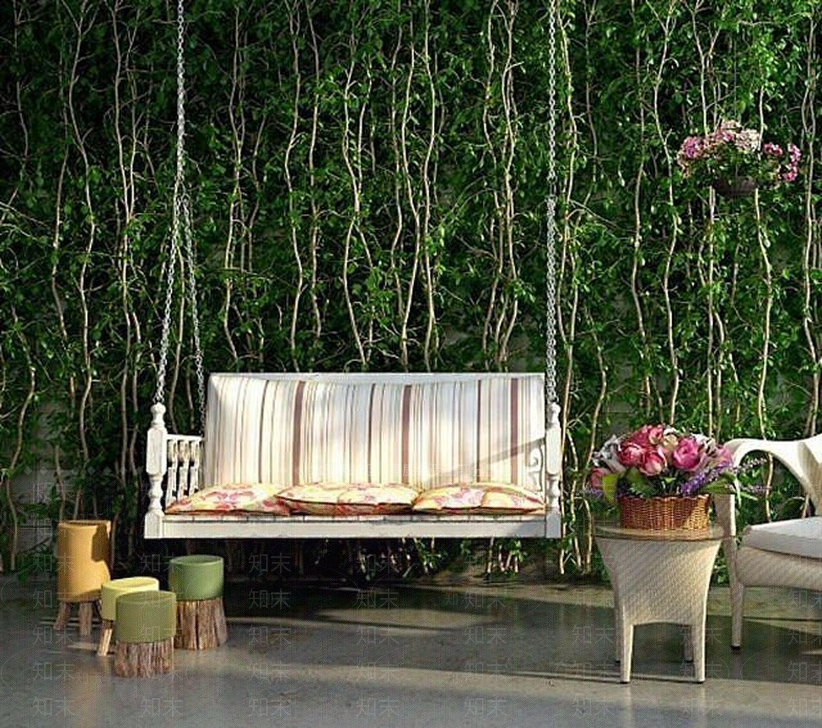 现代植物装饰墙吊椅组合3D模型下载【ID:1188834978】