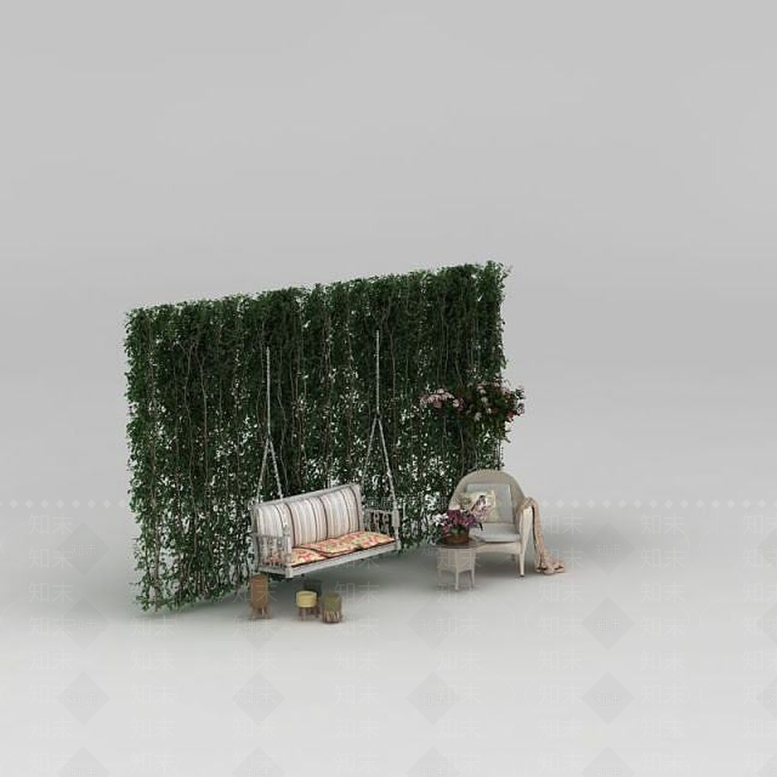 现代植物装饰墙吊椅组合3D模型下载【ID:1188834978】