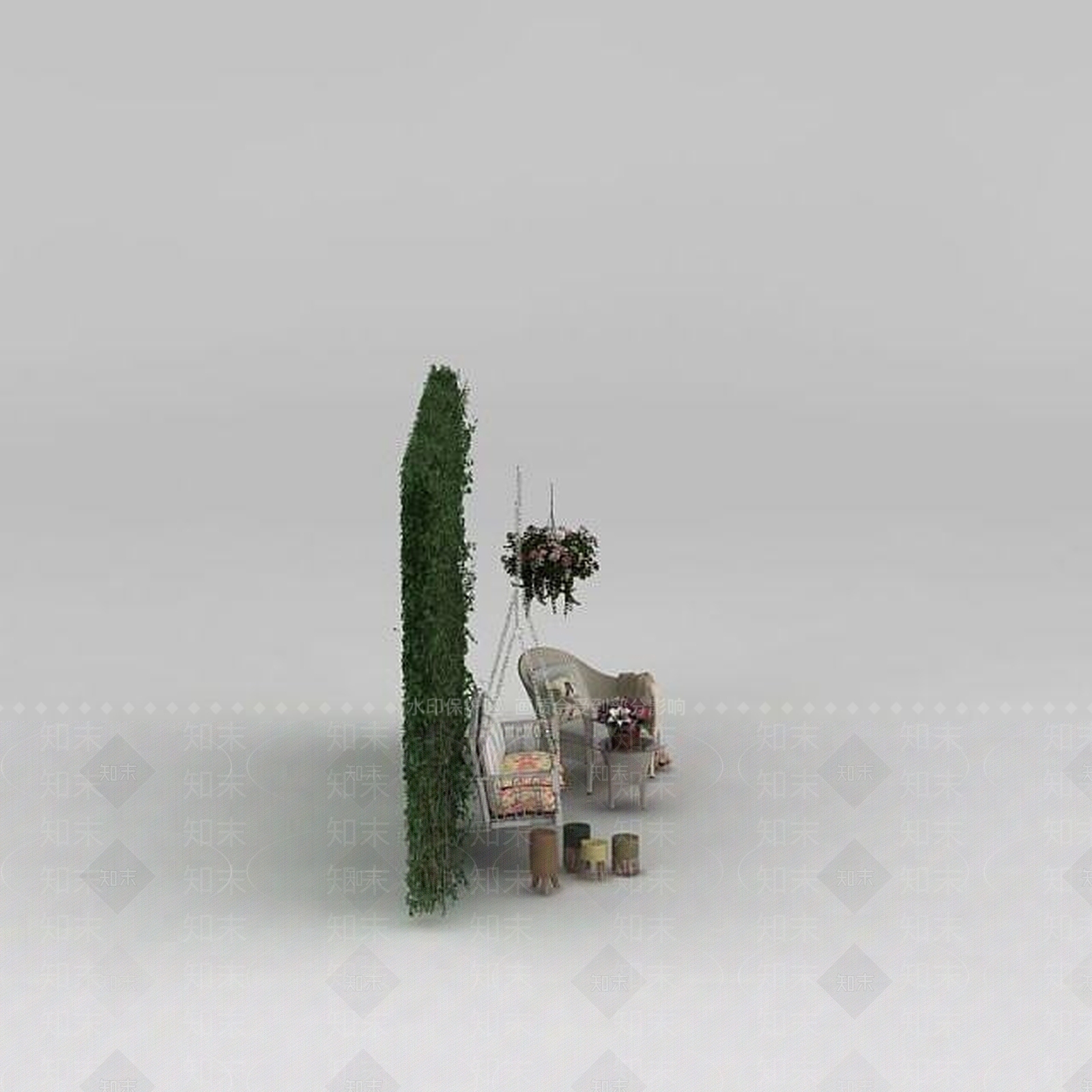 现代植物装饰墙吊椅组合3D模型下载【ID:1188834978】