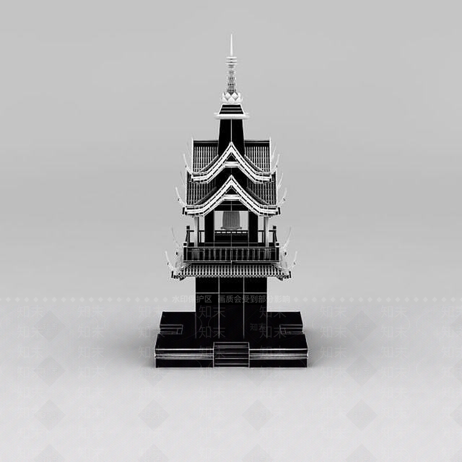 现代寺庙钟楼3D模型下载【ID:1188835284】