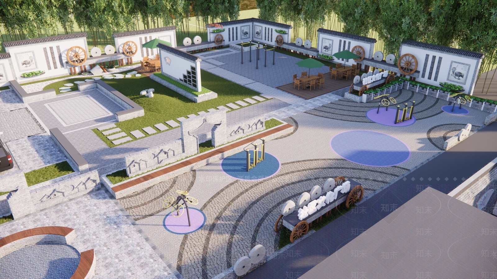 现代乡村广场景观SU模型下载【ID:1188835580】