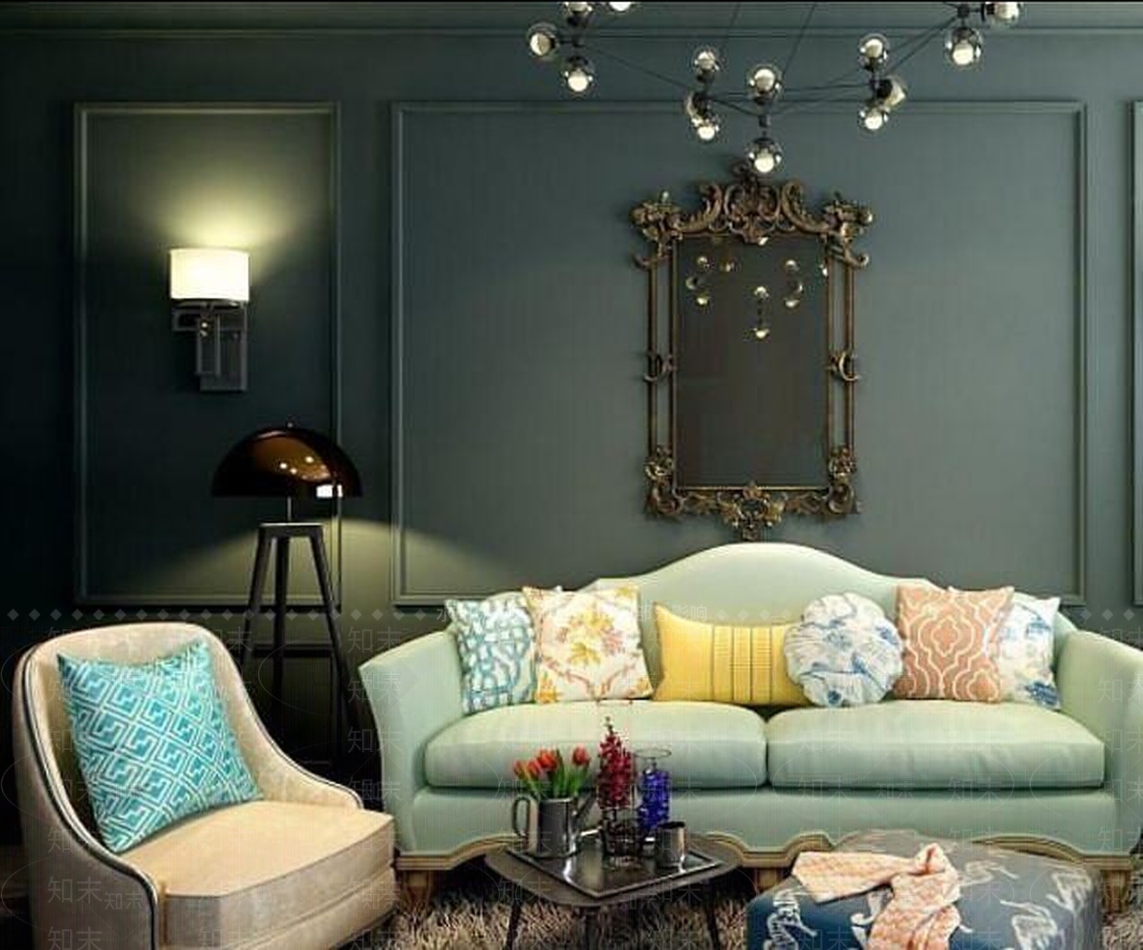 简欧沙发茶几组合3D模型下载【ID:1188837430】