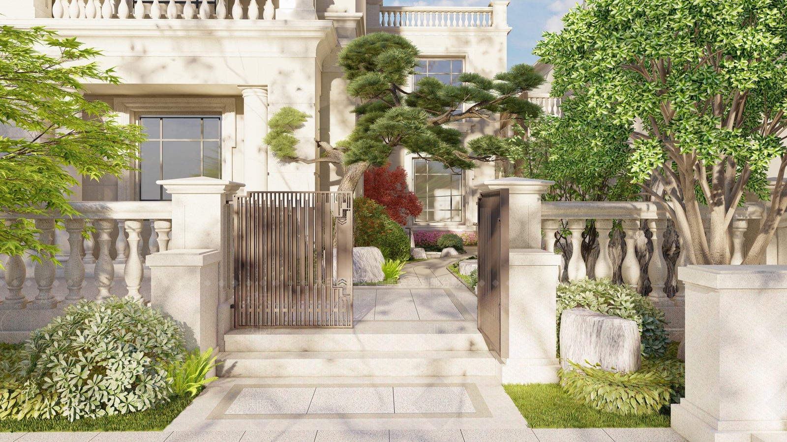 中式欧式别墅庭院SU模型下载【ID:1188839785】