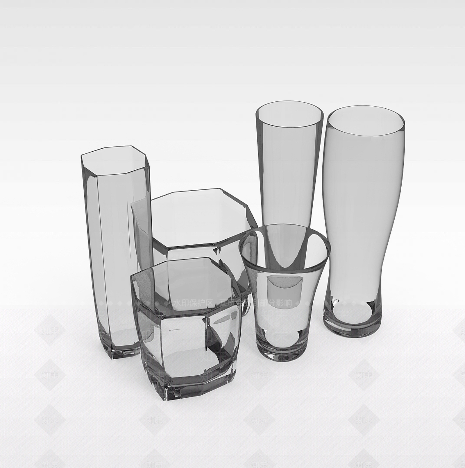 现代透明玻璃杯3D模型下载【ID:1188839498】