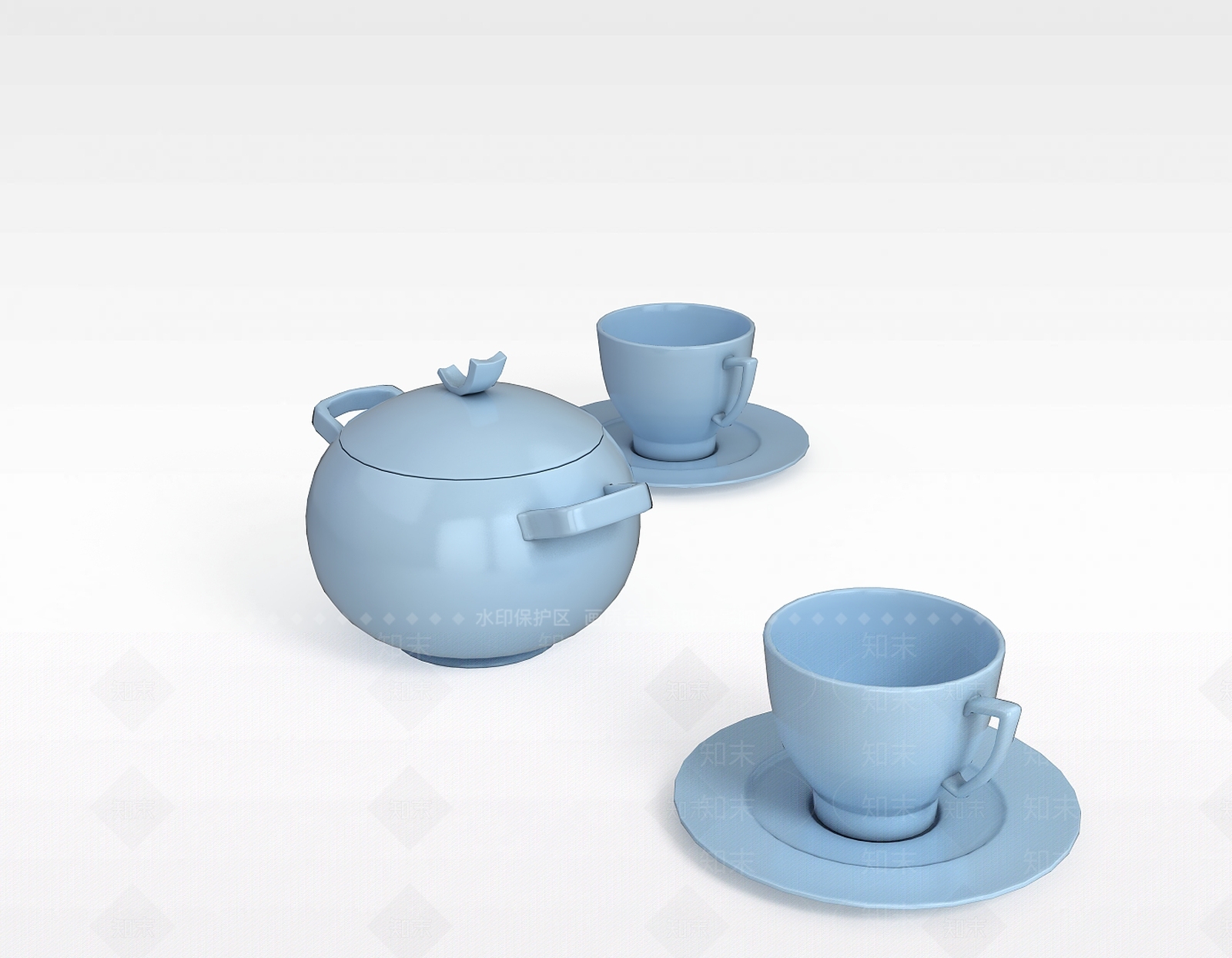 现代蓝色陶瓷茶具3D模型下载【ID:1188844976】