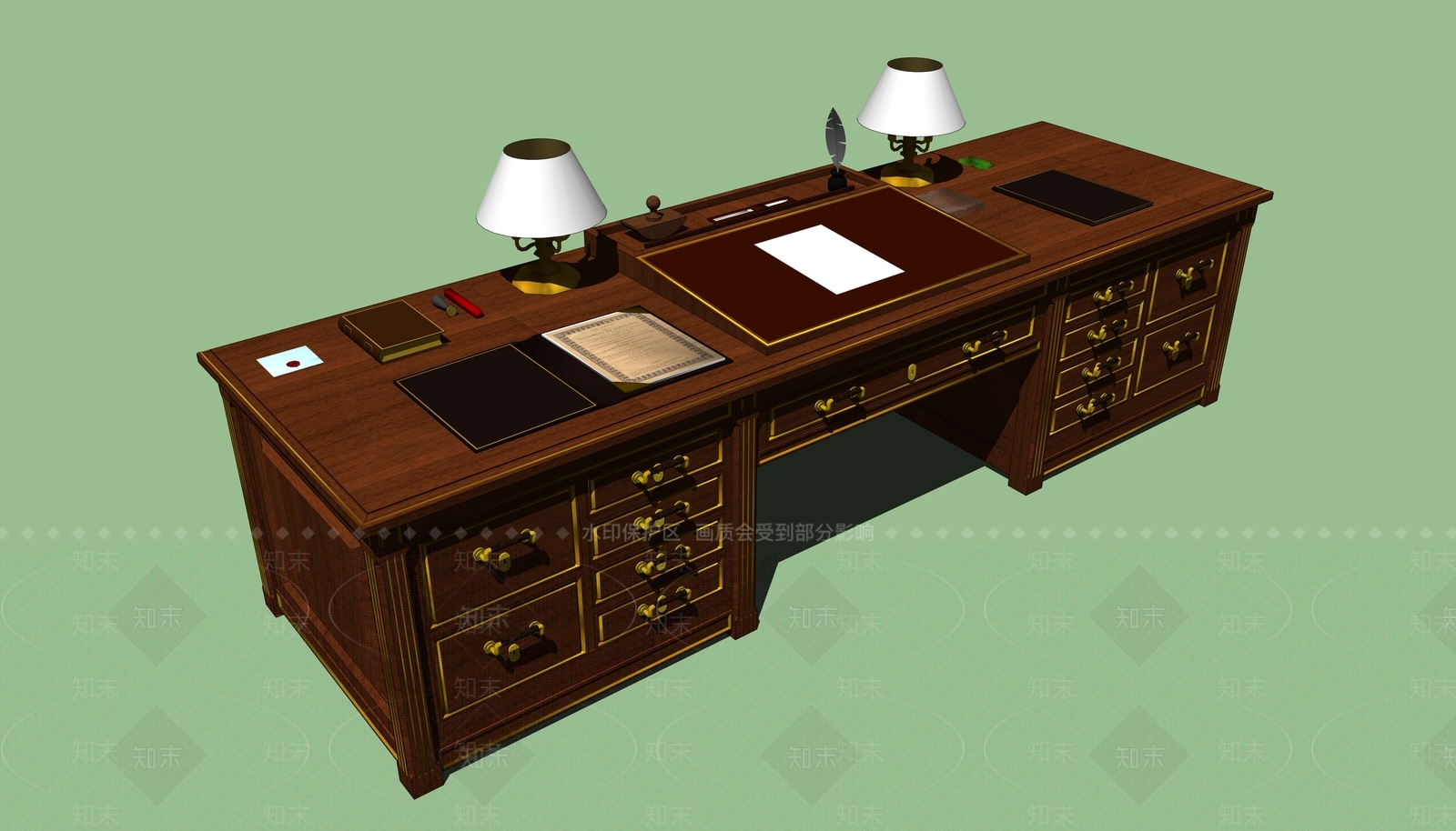 中式办公桌SU模型下载【ID:1188846243】