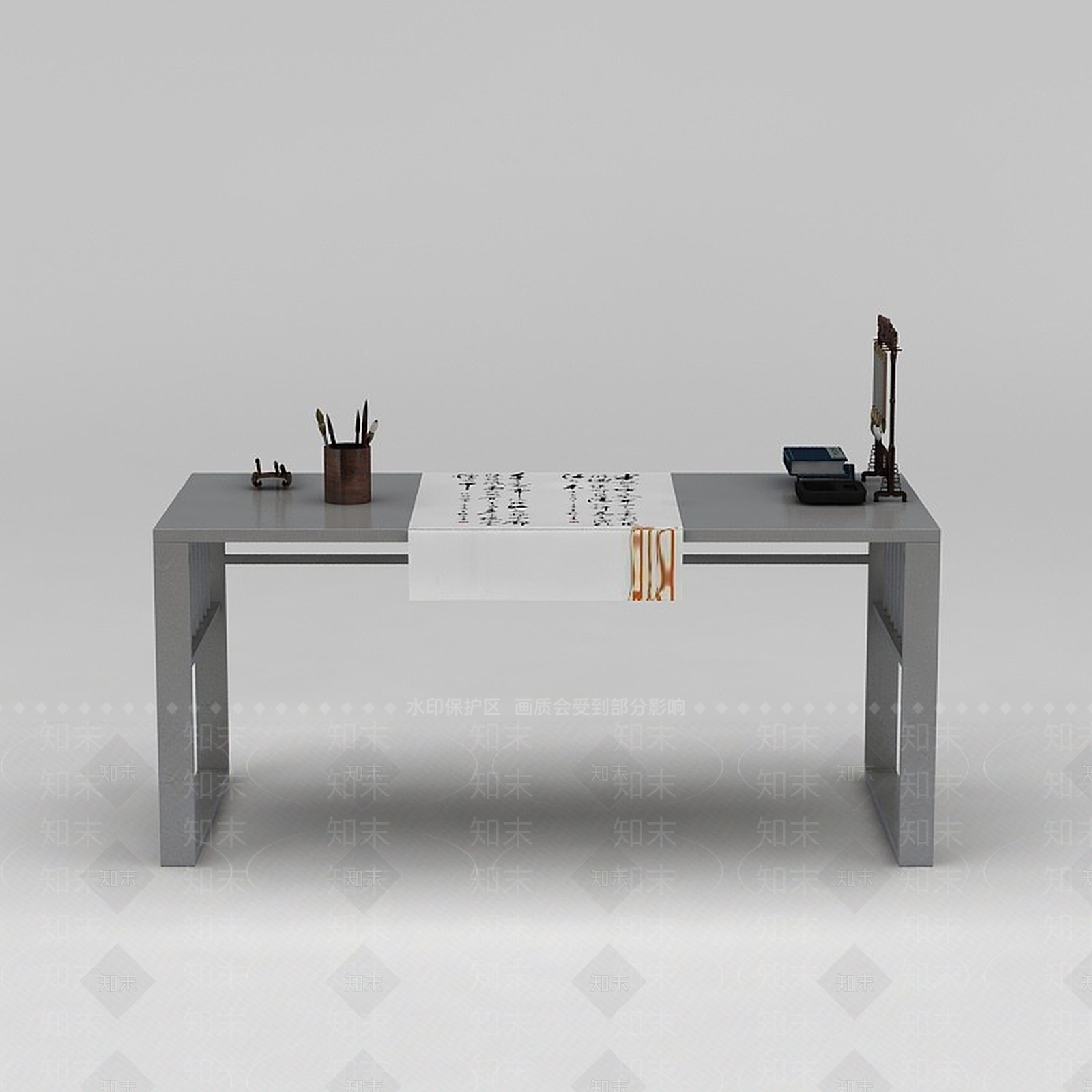 中式字画桌子毛笔架组合3D模型下载【ID:1188846695】