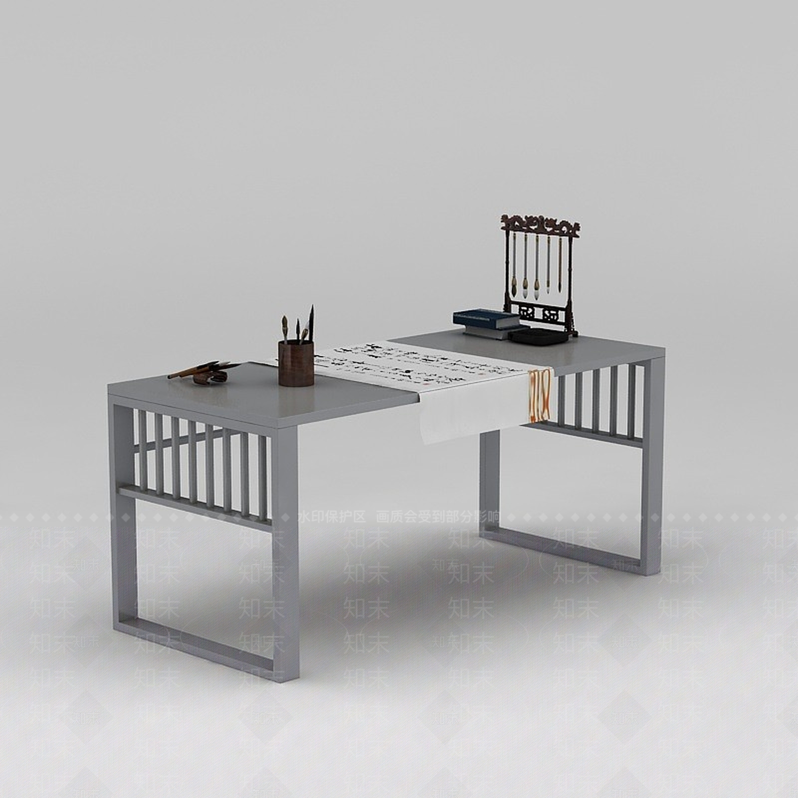中式字画桌子毛笔架组合3D模型下载【ID:1188846695】