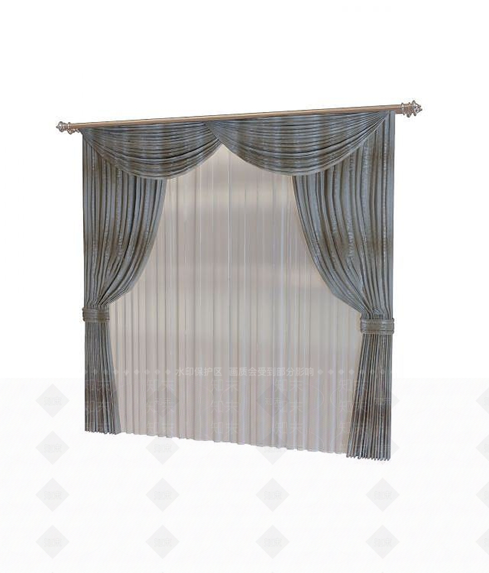 现代风格室内双层窗帘3D模型下载【ID:1188847283】