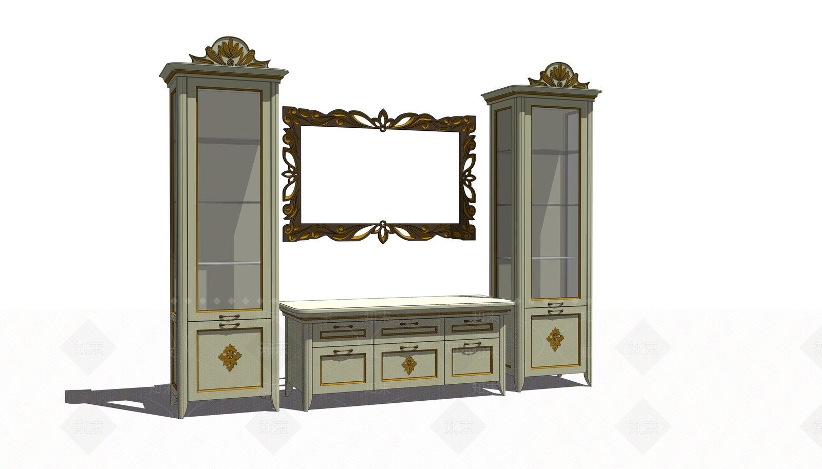 欧式电视柜SU模型下载【ID:1188849567】