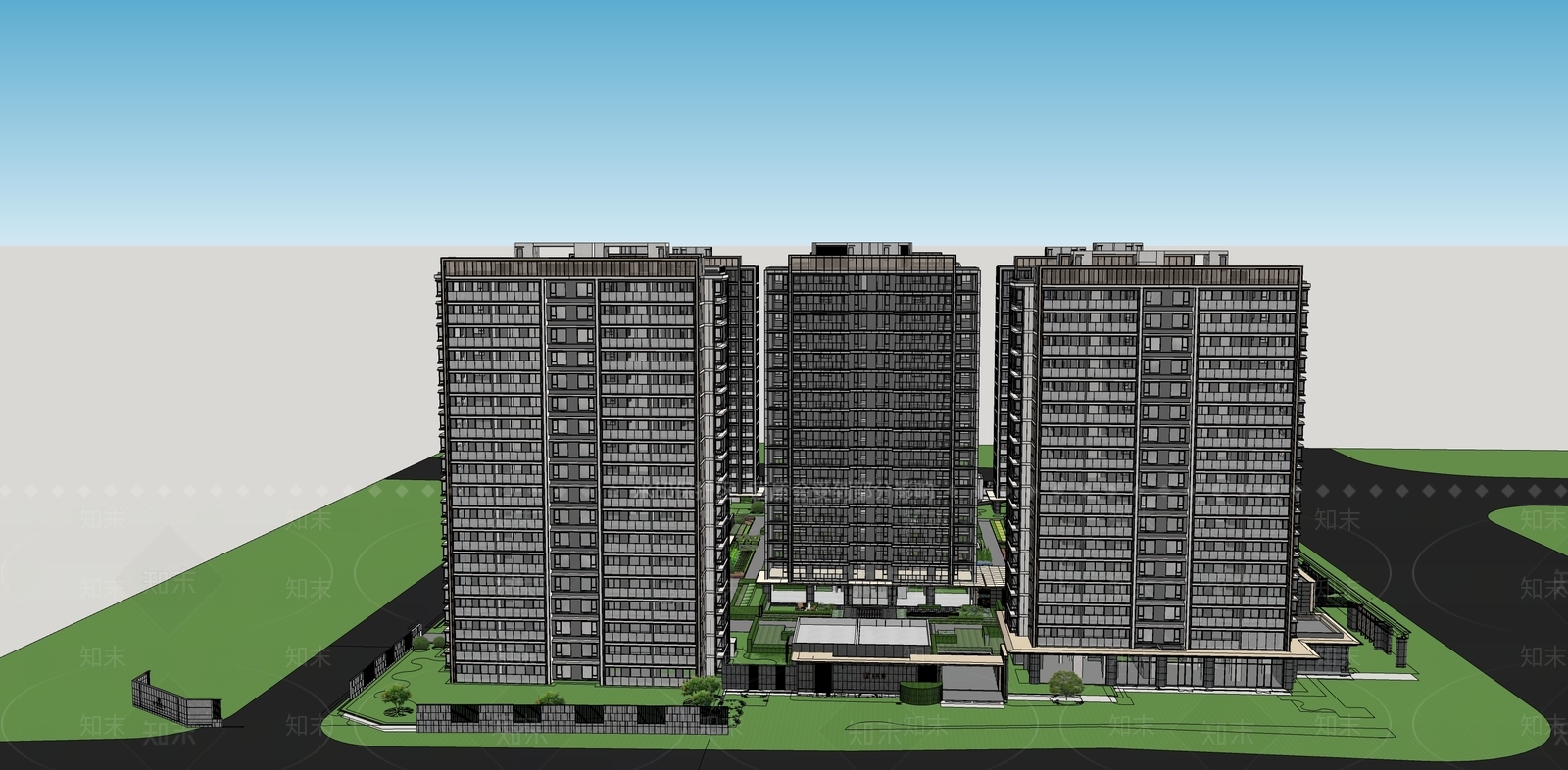 简约轻奢小区建筑SU模型下载【ID:1188851862】