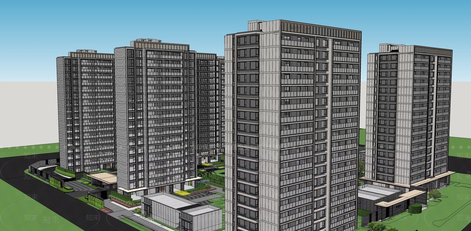 简约轻奢小区建筑SU模型下载【ID:1188851862】