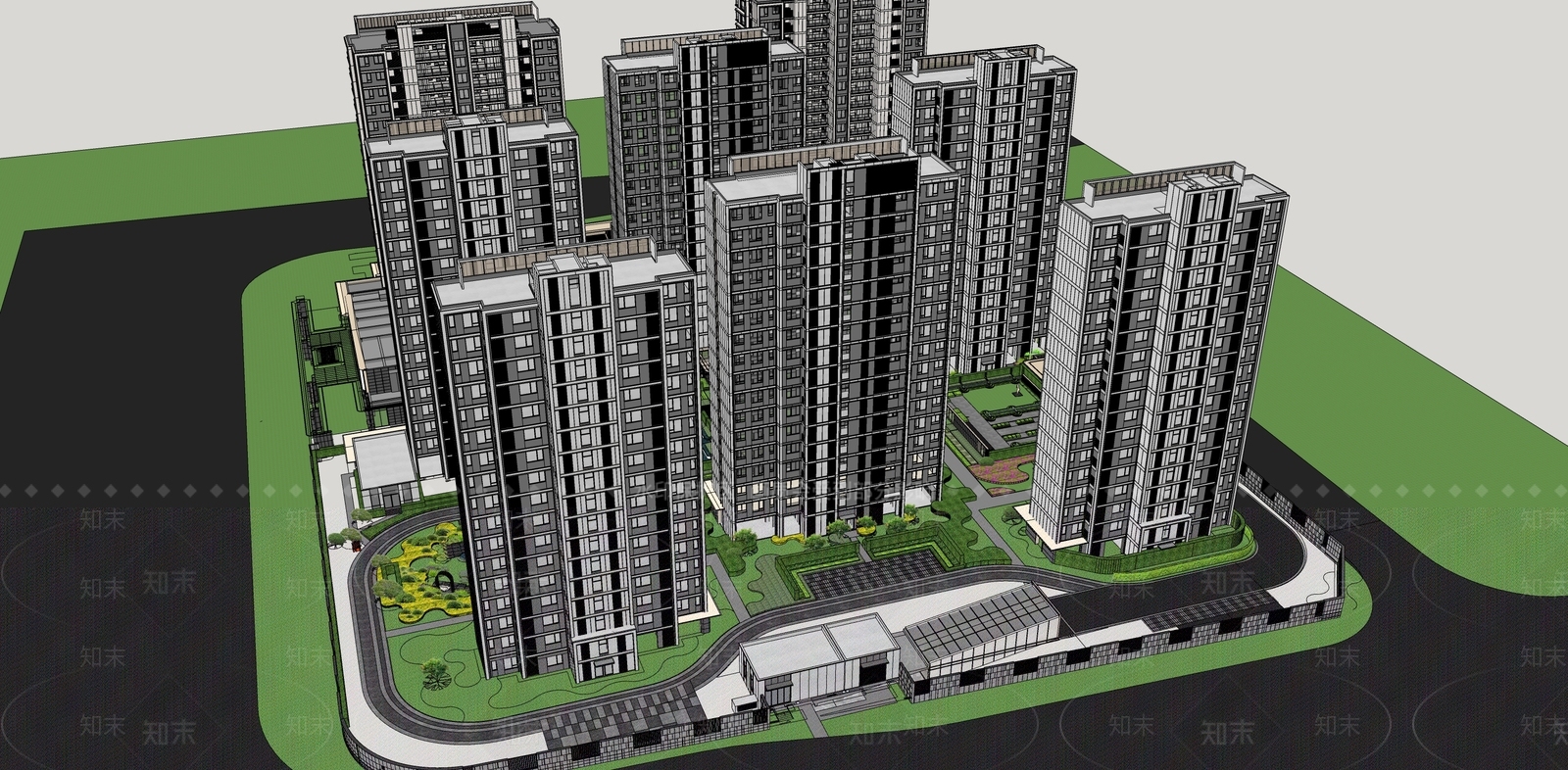 简约轻奢小区建筑SU模型下载【ID:1188851862】