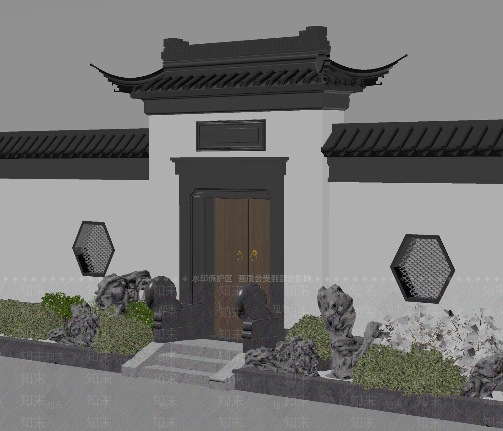 新中式庭院门SU模型下载【ID:1188854716】