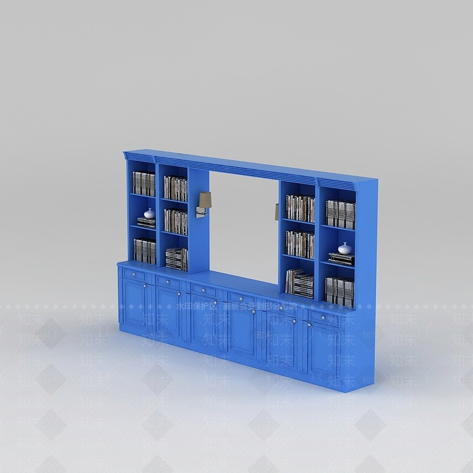 现代蓝色书柜3D模型下载【ID:1188857816】