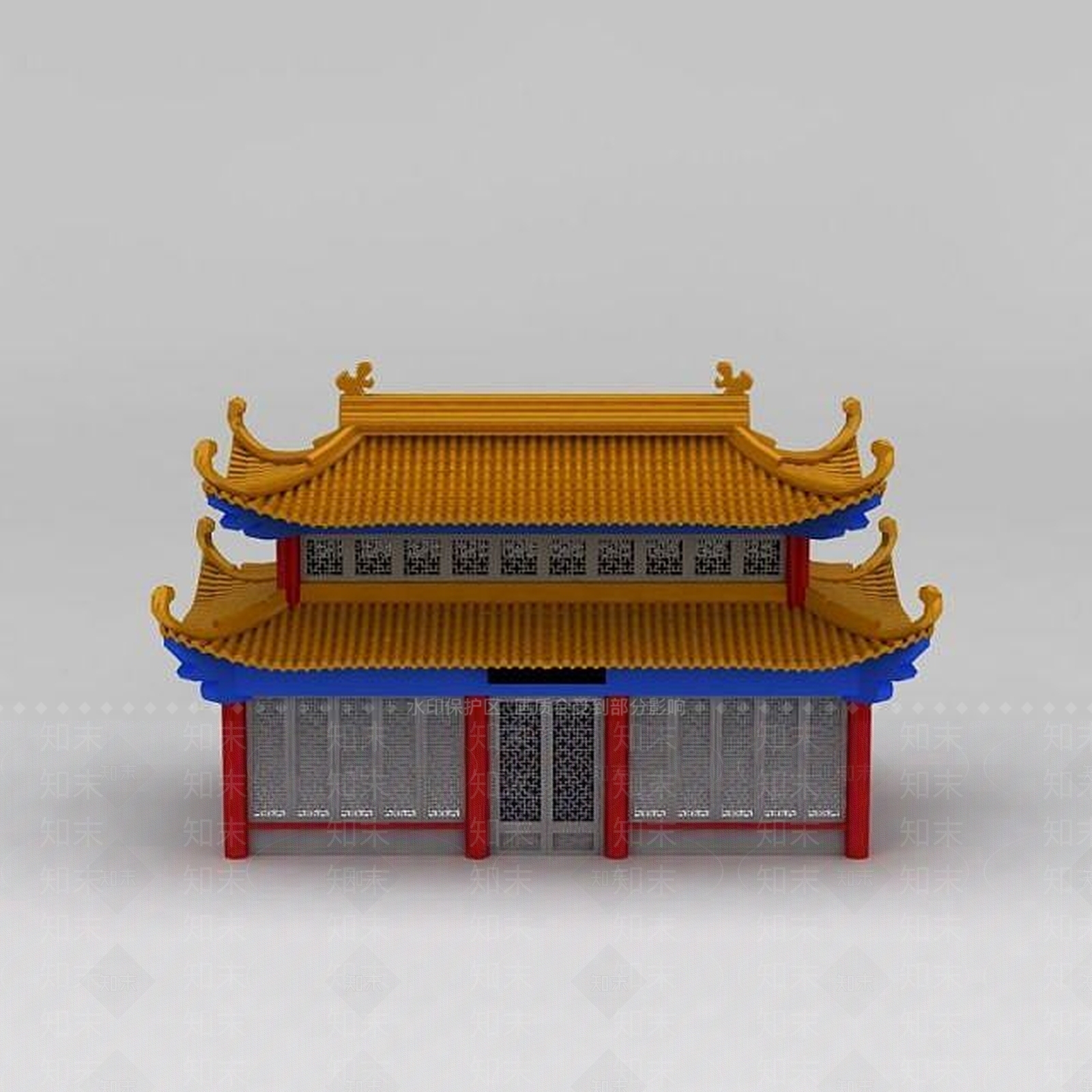 现代四角飞檐古建筑3D模型下载【ID:1188859586】