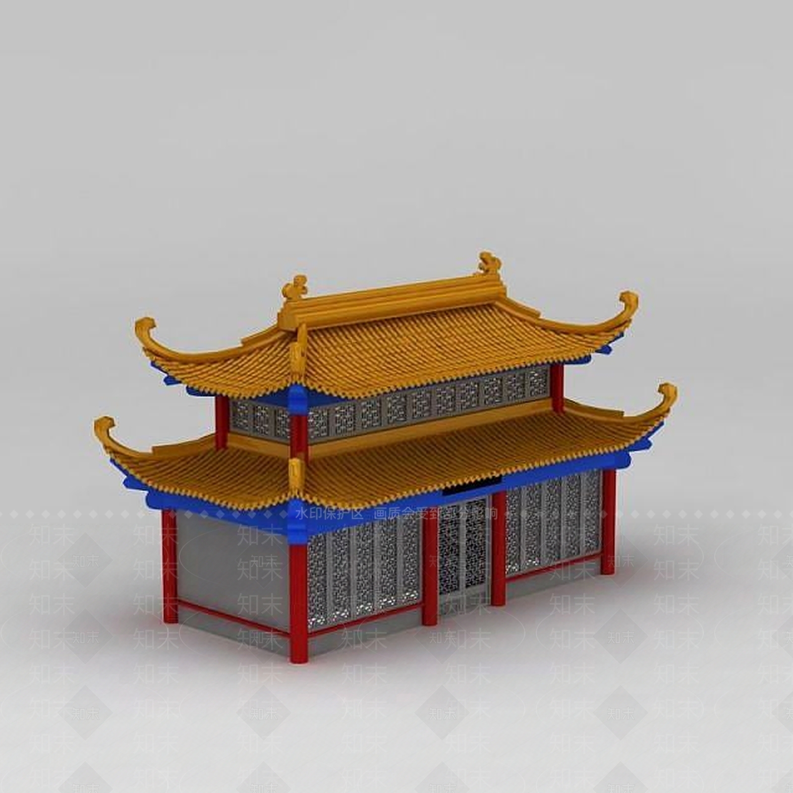 现代四角飞檐古建筑3D模型下载【ID:1188859586】