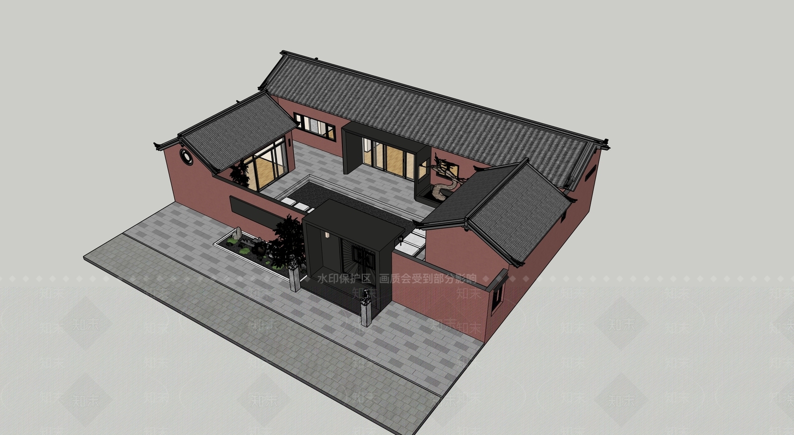 新中式四合院SU模型下载【ID:1188866923】