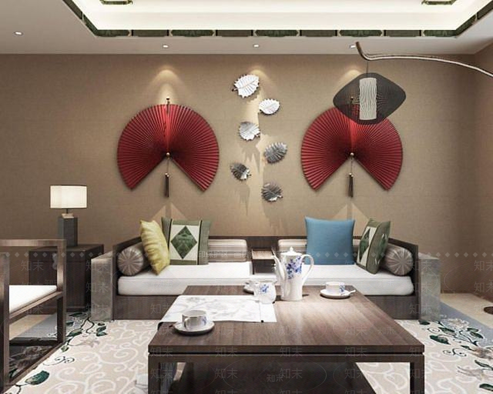 中式沙发椅子鱼墙饰品组合3D模型下载【ID:1188869555】