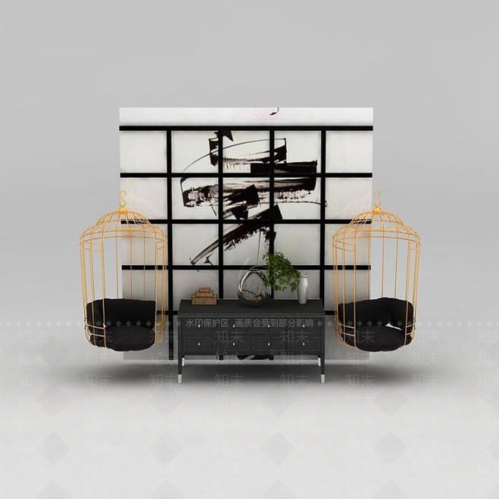 后现代吊椅装饰柜组合3D模型下载【ID:1188869659】