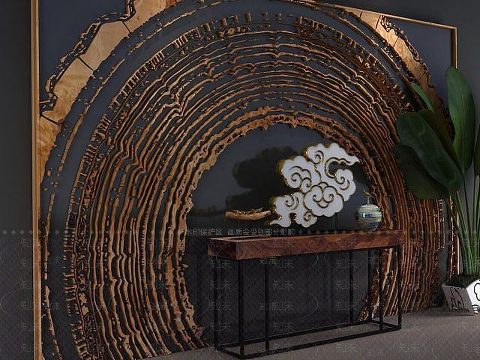 现代朽木背景墙玄关台组合3D模型下载【ID:1188869731】