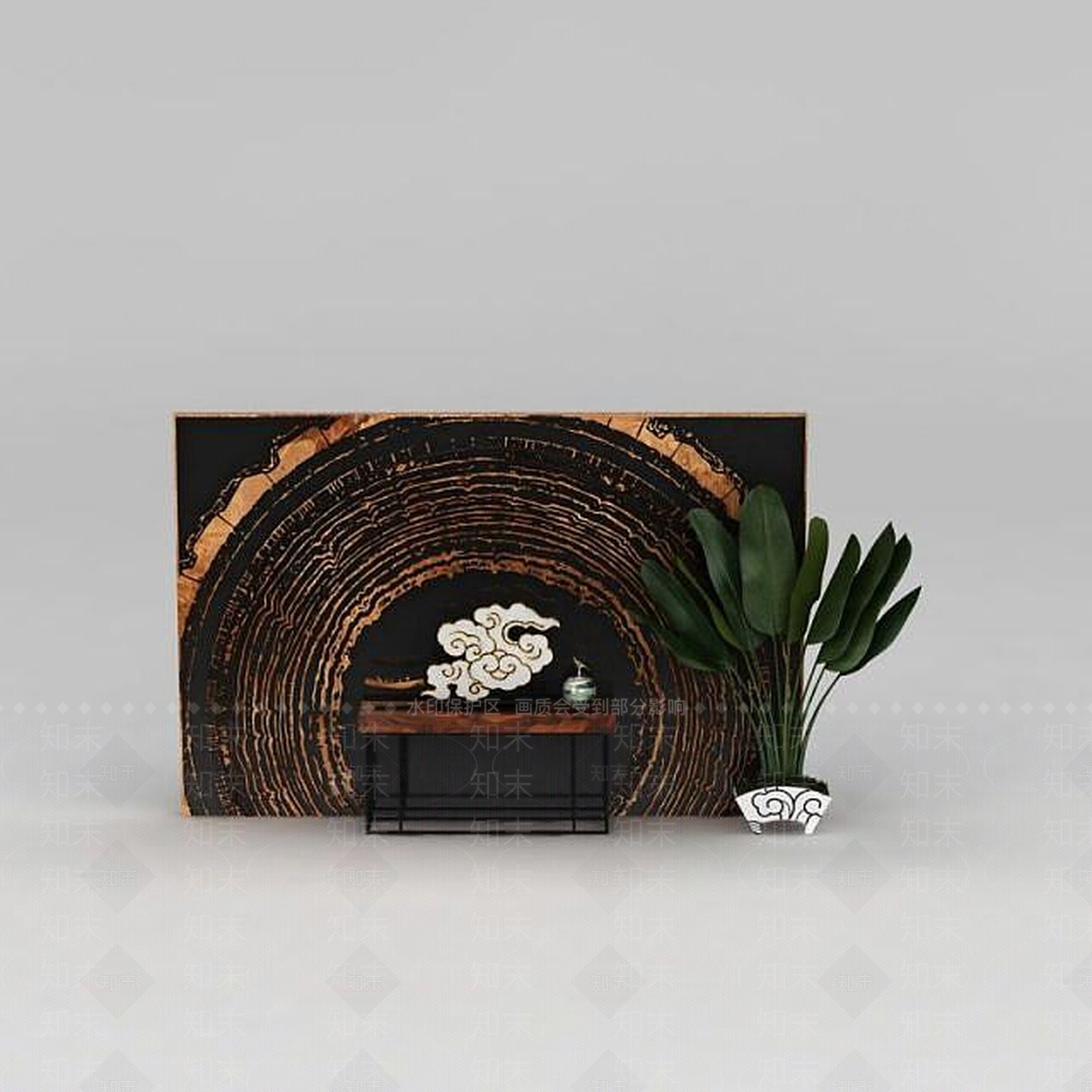 现代朽木背景墙玄关台组合3D模型下载【ID:1188869731】