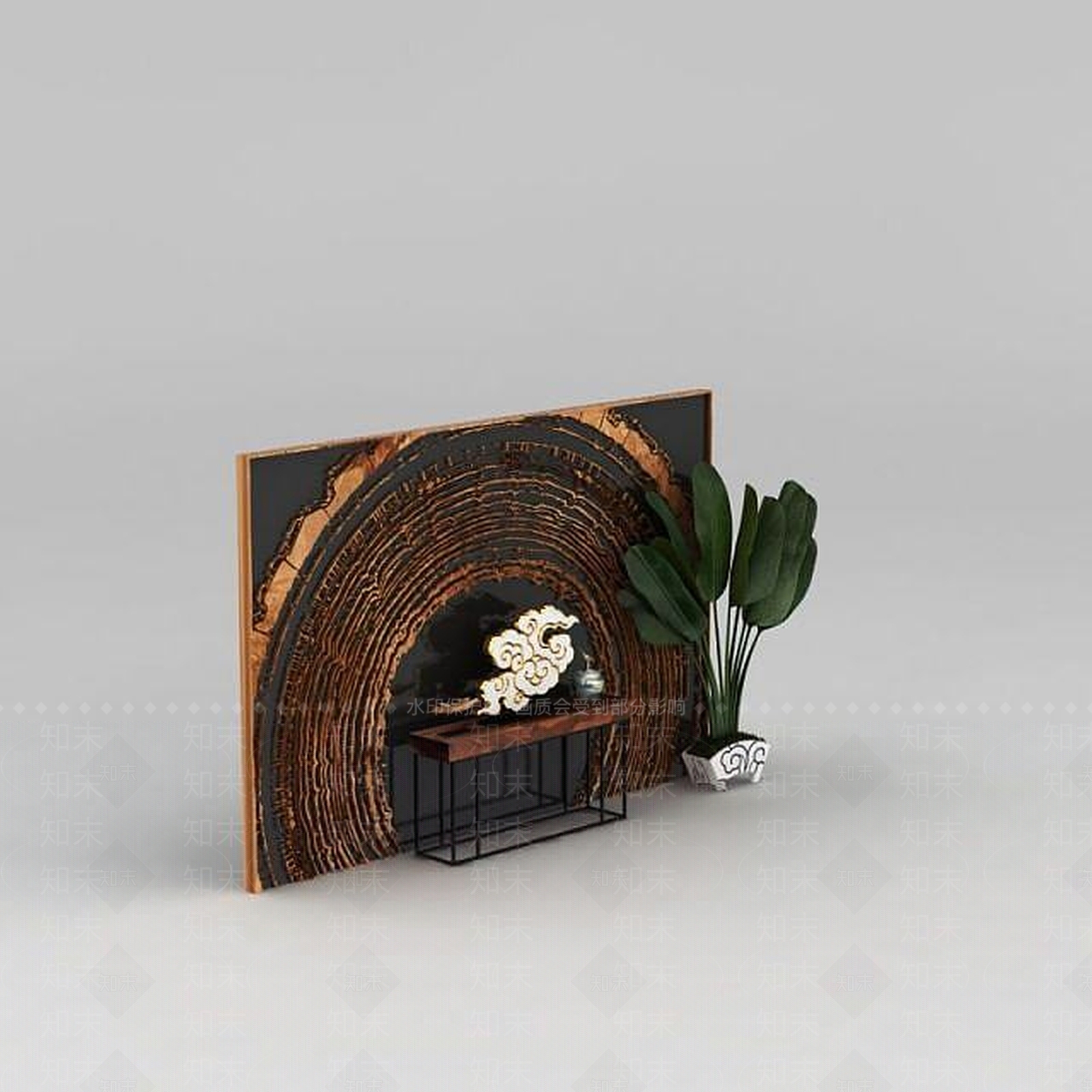 现代朽木背景墙玄关台组合3D模型下载【ID:1188869731】